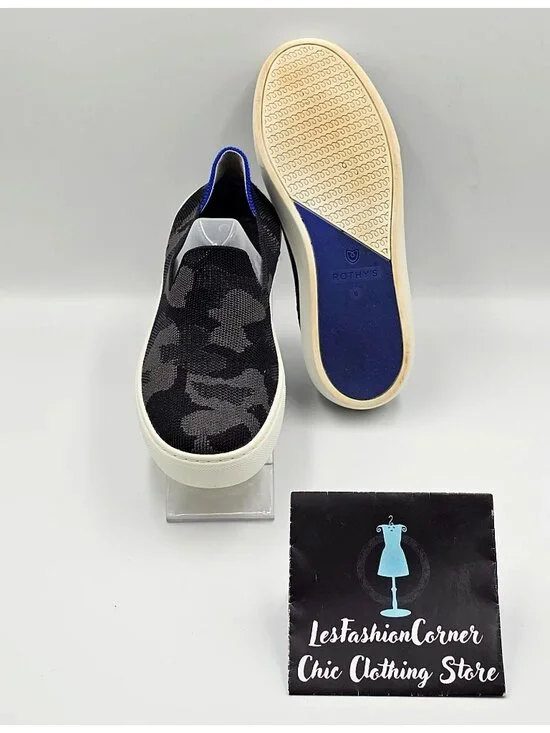 Rothy's Women's The Original Black & Gray Camo Fabric Slip On Sneakers Sz 6 2227 - Picture 4 of 16